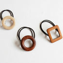 Fashion Retro Elastic Hair Band Geometric Round Square Wood Hair Ring Simpl