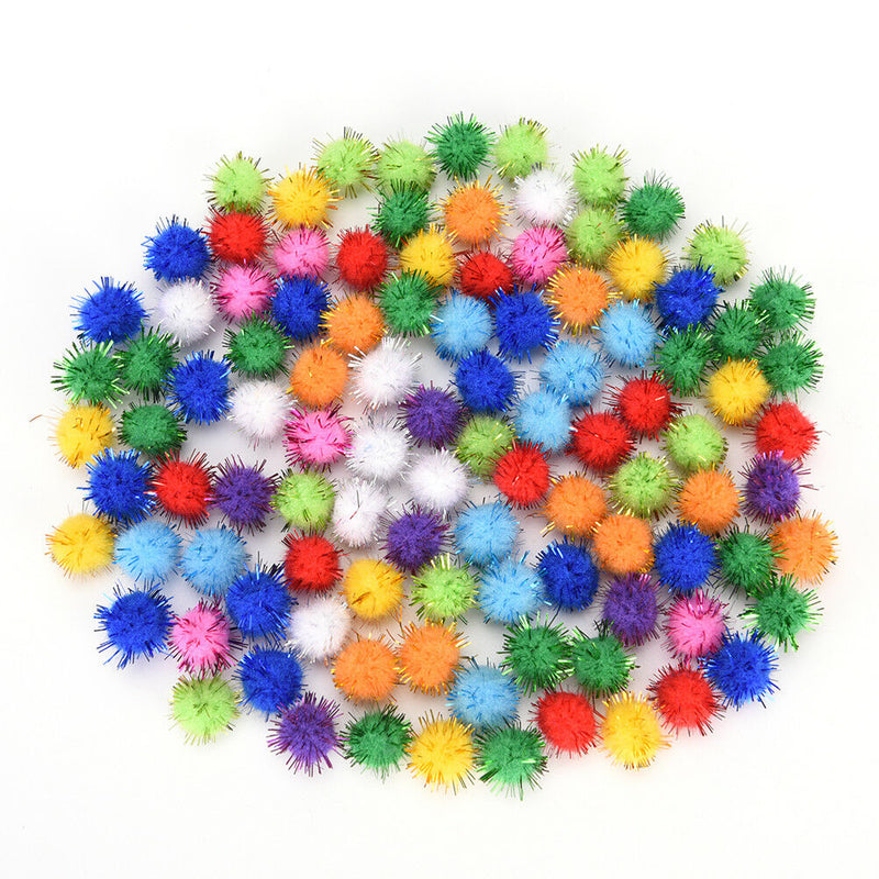 100X glitter tinsel pompom balls small pompoms ball cat puppy toys pet supply MO