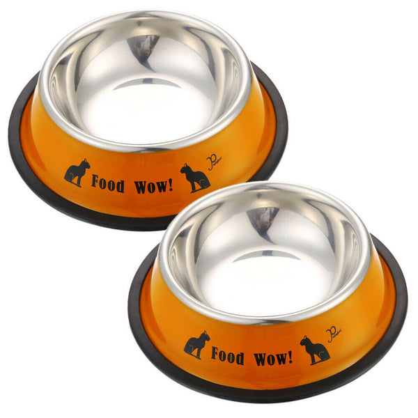 Stainless Steel Anti-skid Dog Cat Food Water Bowl Pet Feeding Tool Orange A#S