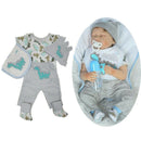 Cartoon Dinosaur Printed Rompers Pants Socks Hat Clothes for 22-23Inch Reborn