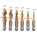 6 PCS M3-M10 1/4" Composite Hex Shank HSS Metric Screw Thread Tap Drill Bits Set