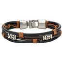Men's Ladies Bracelet, Tribal Braided Bangle, Leather Rope Alloy, Brown Bla