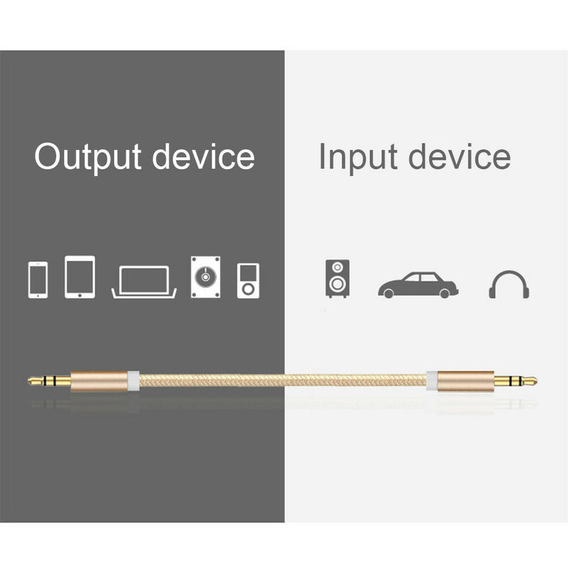 3.5mm Male to Male Braided AUX Cable Audio Line 1m for Car AUX/Headphone/MP3