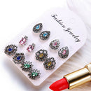 6Pairs Lady Rhinestone Crystal Earrings Drop Jewelry Ear Studs Earrings Boho JR
