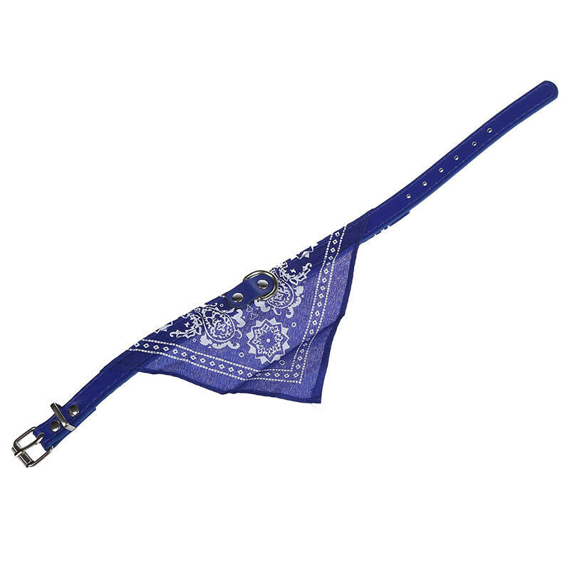 Adjustable Dog Scarf with Leather Collar Paisley Pattern Pet Fashion (blue)