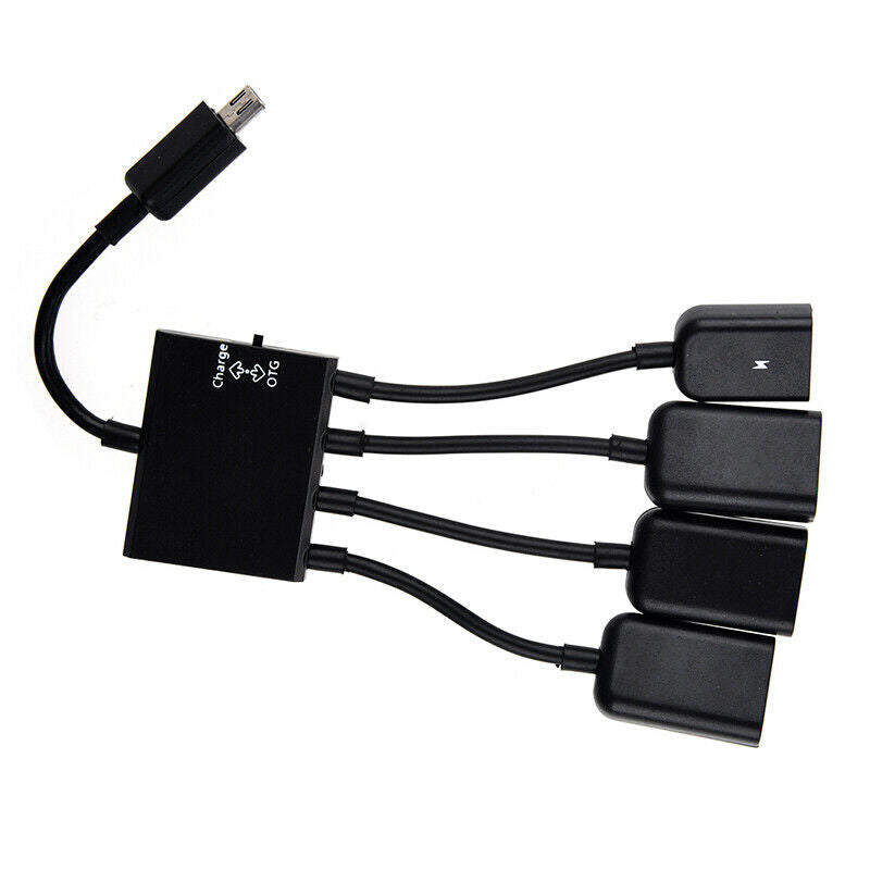Black USB 4-port Micro Power Cargo OTG Hub Cable adapter V6Q6