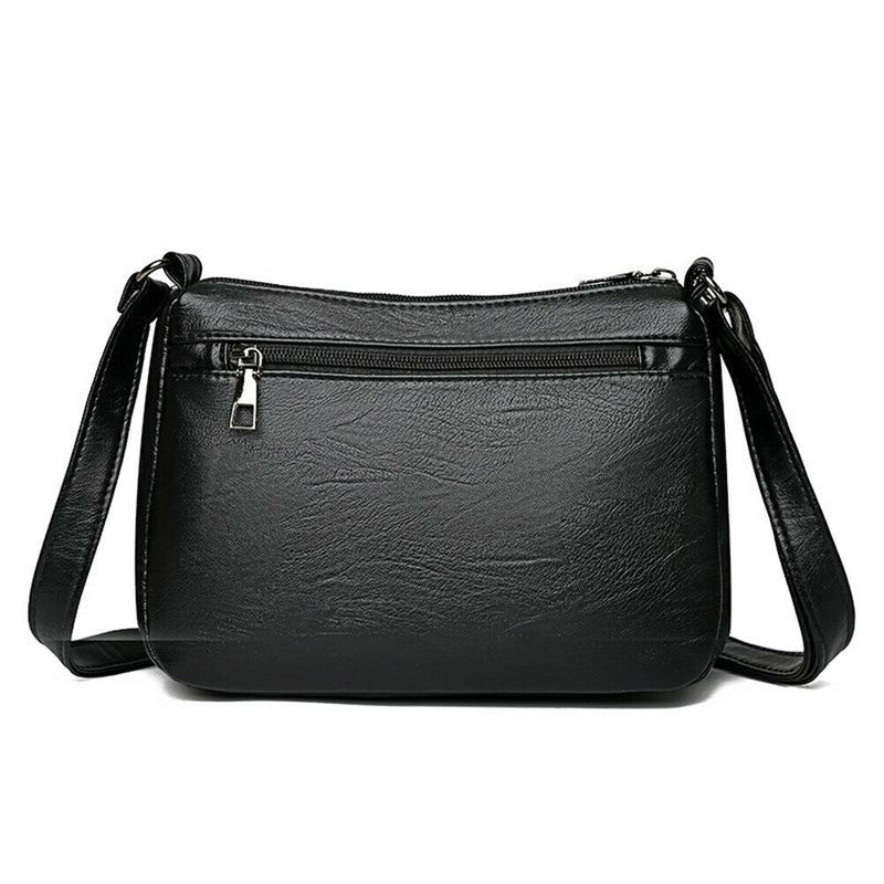 Women PU Shoulder Bag Multi-pocket Mother Solid Crossbody Handbag (Black)