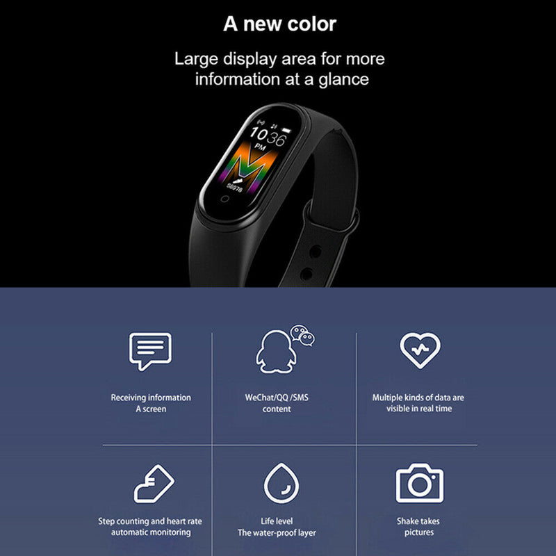M5 Smart Band Heart Rate Blood Pressure Monitor Smart Bracelet (Black) A