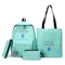 4pcs/Set Women Canvas Backpack Teenage Girls Shoulder Schoolbag (Green)