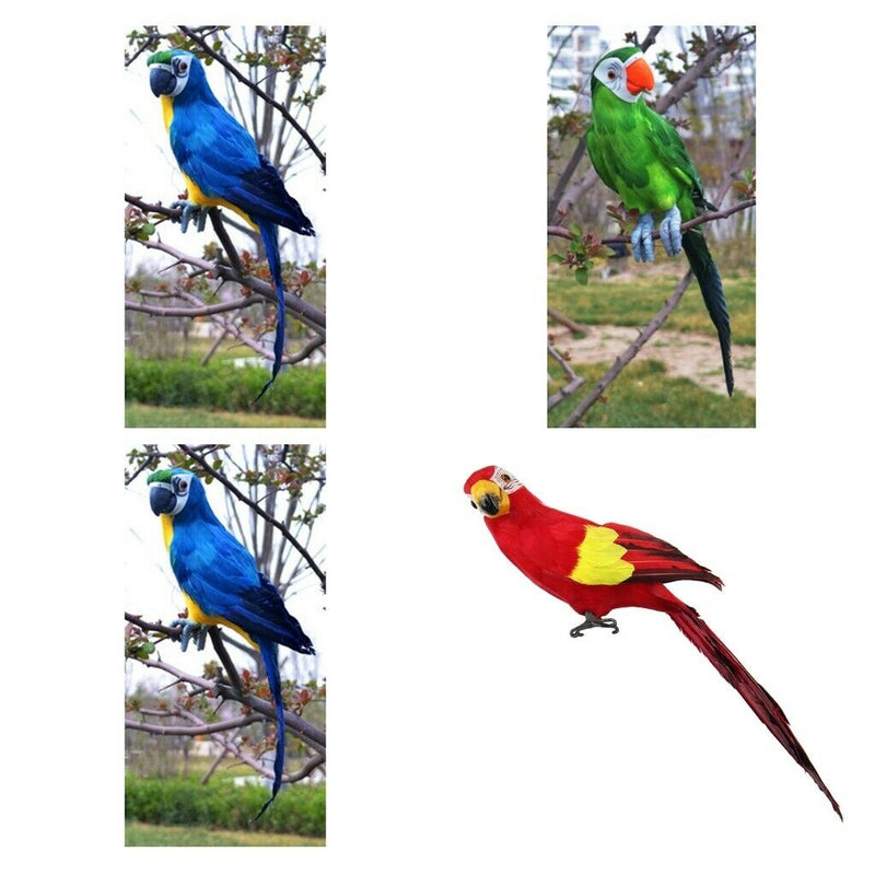 4 Pieces Realistic Feathered Parrot Birds Statue Indoor Outdoor Garden Art