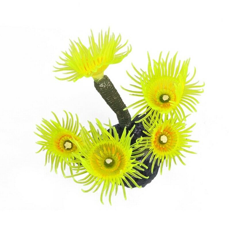 Artificial Faked Sea Anemone Coral Aquarium Ornament Decoration (Yellow) R7M5