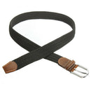 Unisex Men Women Stretch Braided Elastic Leather Buckle Belt Waistband blac