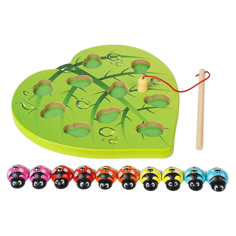 Baby Wooden Montessori Toys Magnetic Games Fishing Toys Catch Ladybug Game