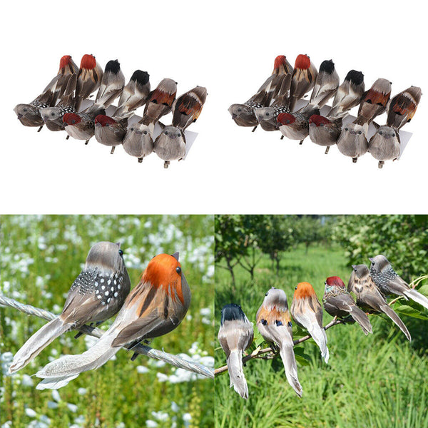 24Pcs Artificial Bird Feathered Realistic Sparrow Home Garden Decor Ornament