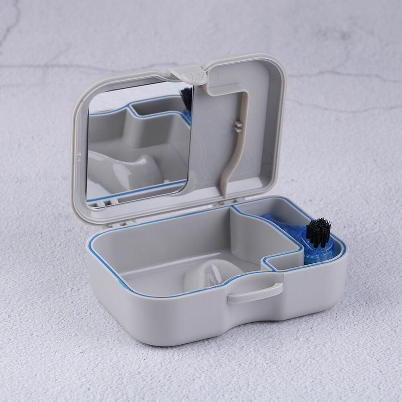 Denture false teeth storage box case with mirror and clean brush appliance FT