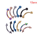 12Pcs/Set Curved Bar Barbell Ball Spike Tragus Eyebrow Lip Ring Body Pierc JR