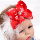 Christmas Baby Girls Toddler Bow Feather Headband Snow Flower Girl Headwear NEW.