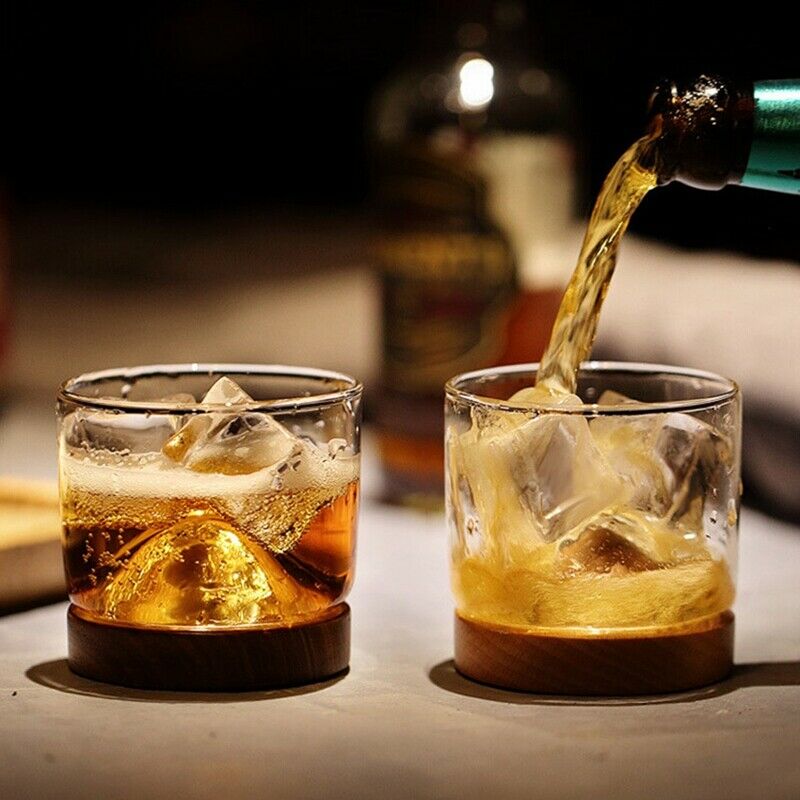 New Whiskey Glass Small Glass Japanese Style Mountain Wooden Bottom Wine Gl A8V7
