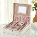 Leather Square Jewelry Box With Mirror Jewelry Cases Storage Box White