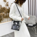 2pcs PVC Transparent Women Shoulder Crossbody Bag PU Clutch Handbag (Black)