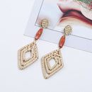 Bohemian Rattan Weave Geometric Multi Layer Earrings Women Fashion Pendant
