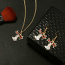 3pcs Christmas Elk Drop Earrings Crystal Pendant Necklace Women Jewelry Set