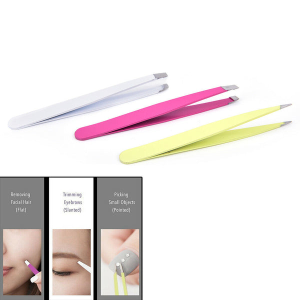 3pcs Professional Eyebrow Tweezers Hair Beauty Hair Removal Face Kit Pouch 3C