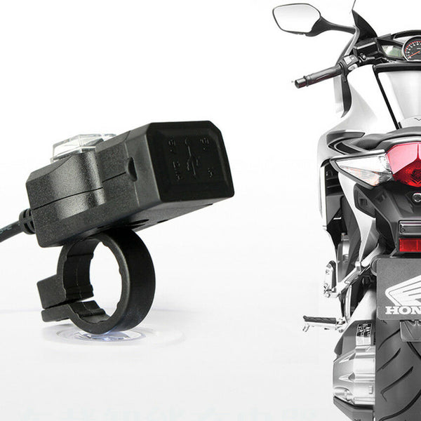 Motorcycle 12V Dual USB Power Socket Charger Waterproof Handlebar Charger MountS