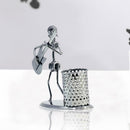 Metal Pen Holder Guitarist Design Pencil Pot Stationery Storage Box Table Decor