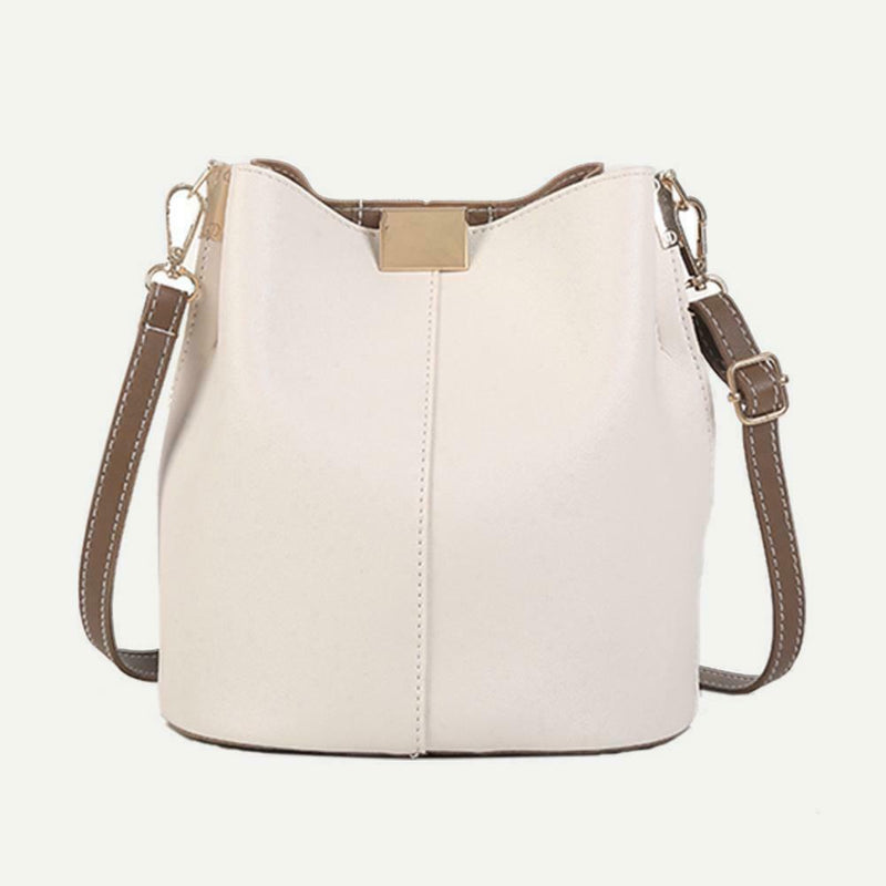 Simple Pure Women Leather Shoulder Bags Casual Messenger Bucket (White)