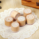 6X Pop Assorted Wooden Rubber Stamp Round Shape Handwriting Floral Flower CraftZ