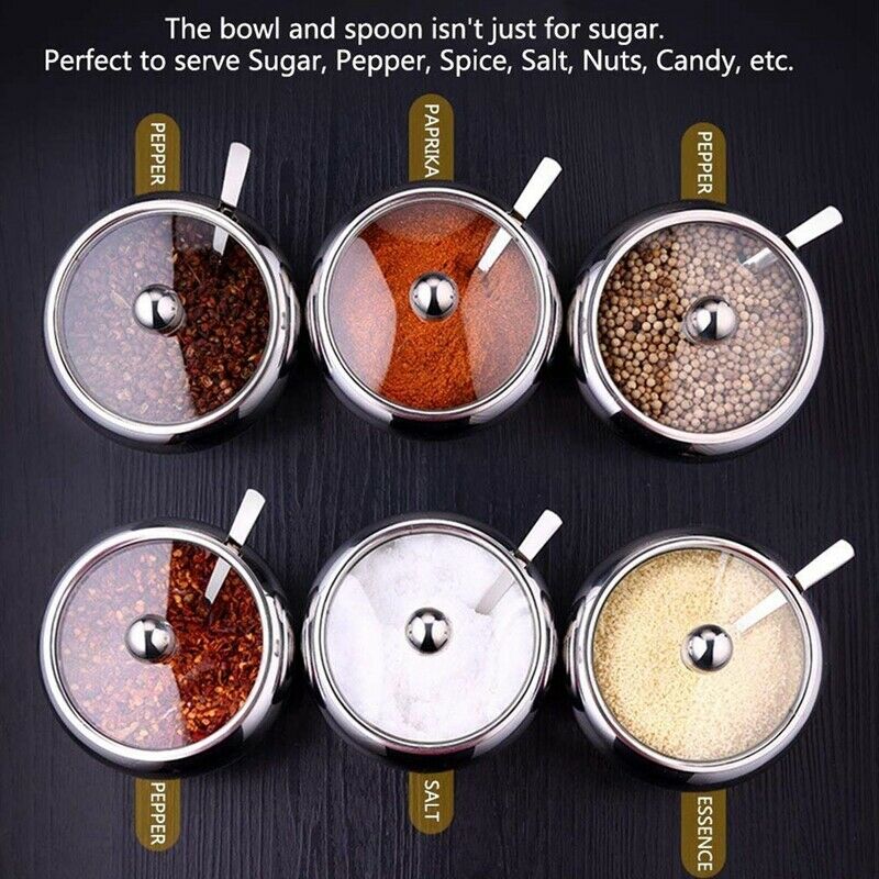 Stainless Steel Sugar Bowl with Clear Glass Lid - for better recognition, a J3F7