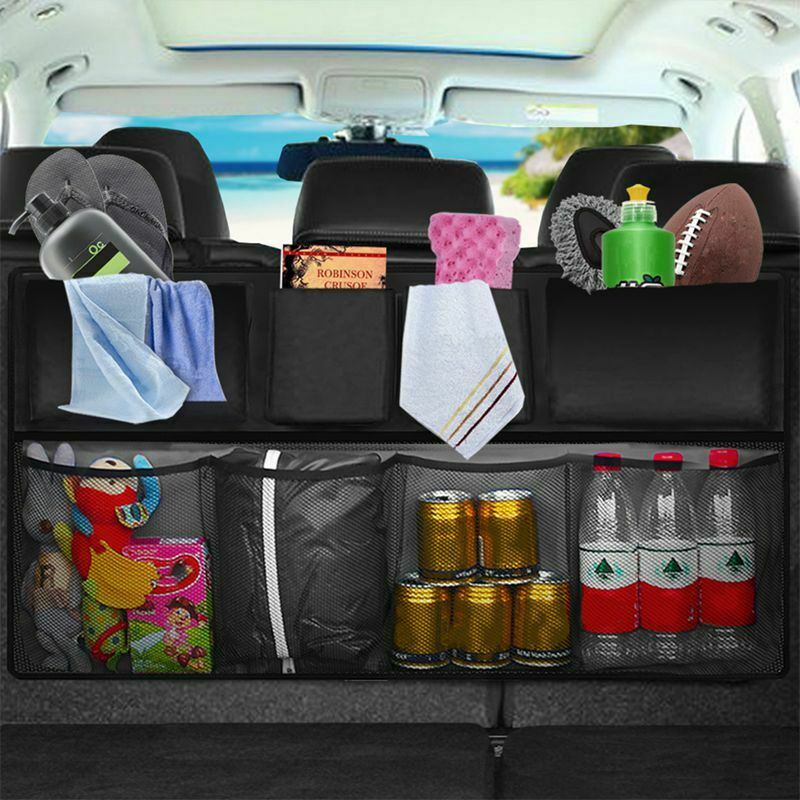 Car Rear Seat Back Storage Bag Multi Hanging Nets Pocket Trunk Bag Organize X8B1