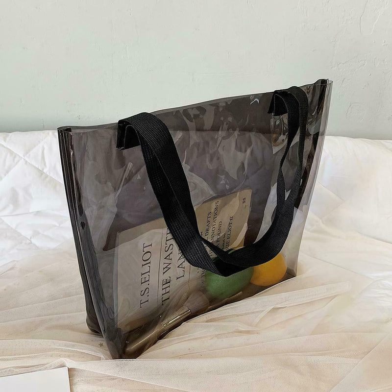 Clear Women Handbag Transparent Shoulder Bag Large Shopping Totes (Black)
