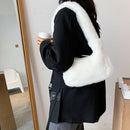 Women Fluffy Shoulder Bag Solid Plush Handbags Female Winter Totes (White)