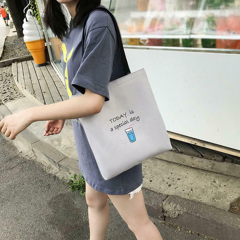 4pcs/Set Women Canvas Backpack Teenage Girls Shoulder School Bag (Gray)