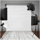 5x7FT White Brick Wall Wood Floor Vinyl Backdrop Studio Photography Backgro