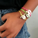 3Pcs Braided Leather Yellow&Green&Pink Bracelet For Women Natural Shell&Cla