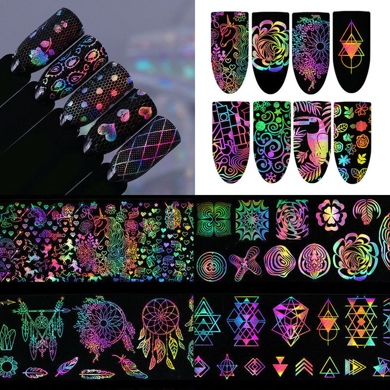 8x Holographic Nail Foil Xmas Dreamcatcher Geometric Nail Art Transfer Decals