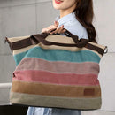 Women Canvas Stripes Shoulder Totes Messenger Big Capacity Shopping Handbag A