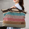 Women Canvas Stripes Shoulder Totes Messenger Big Capacity Shopping Handbag A