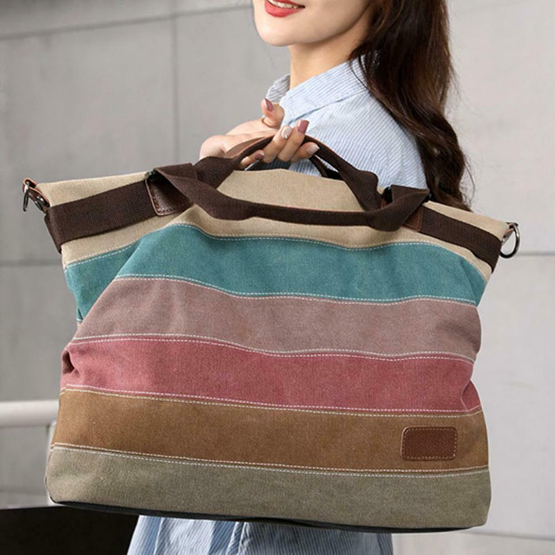 Women Canvas Stripes Shoulder Totes Messenger Big Capacity Shopping Handbag A