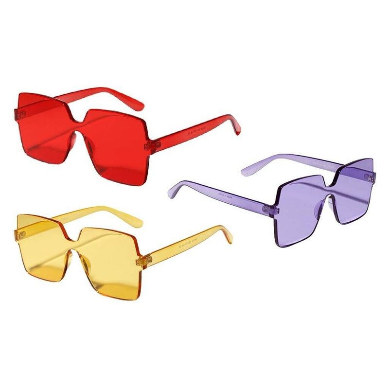 3pcs Women Mens One Piece Sunglasses Square Rimless UV400 Eyeglasses Eyewear