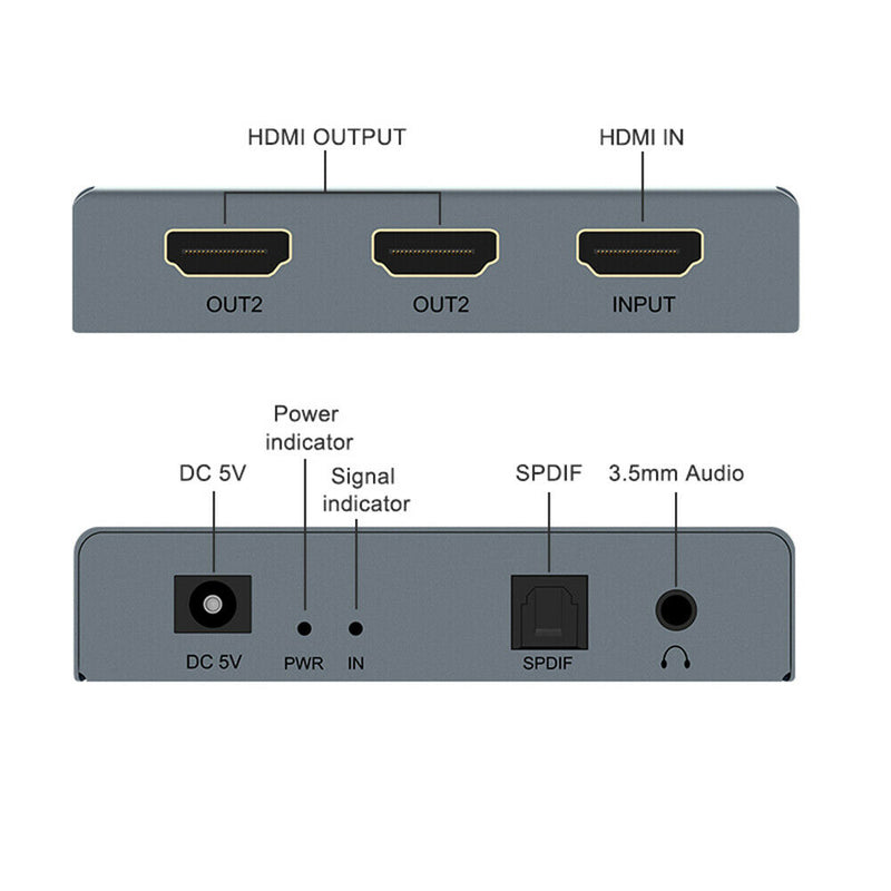 E12 4K HDMI 1.4 Splitter 1 In 2 Out with SPDIF + 3.5mm Audio Extractor  A