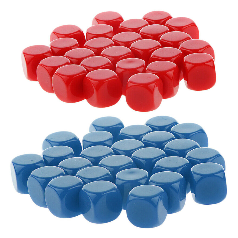 50 Pieces Opaque Blank Dice D6 for D&D RPG MTG Party Games Blue + Rose Red