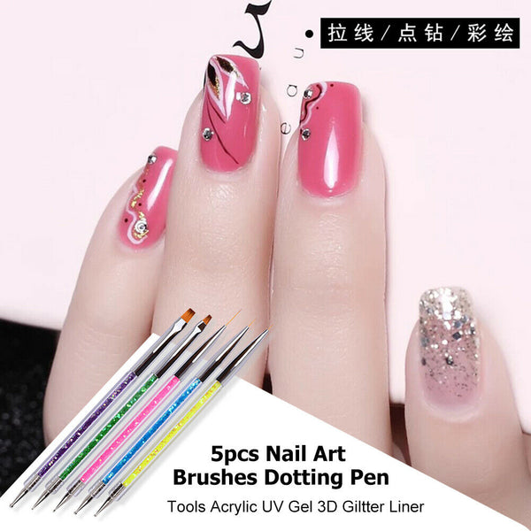 5pcs/Set Nail Art Painting Pens Acrylic Rhinestone Handle UV Gel Dotting Brushes