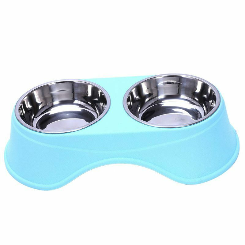 Stainless Steel Double Pet Bowls for Dog Puppy Cats Food Water Feeder Pets  C5Y3