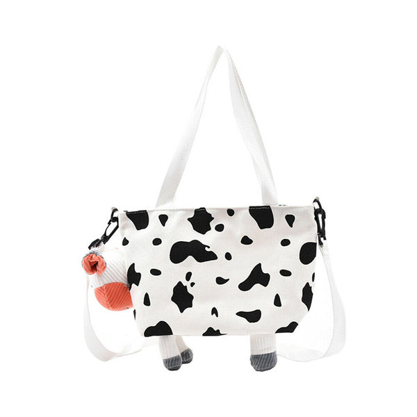 Fashion Women Cow Print Shoulder Bags Canvas Pendant Handbags Casual Totes