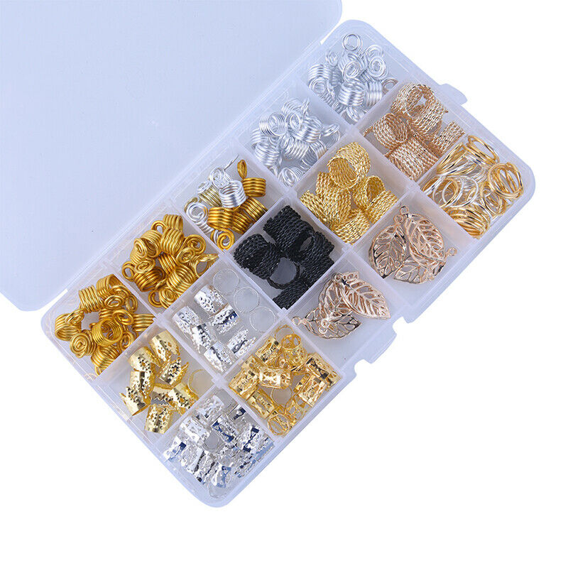180Pcs/Box Braid Hair Beads Dreadlocks Cuff Clip Beads Rings For Hair ExtensioES