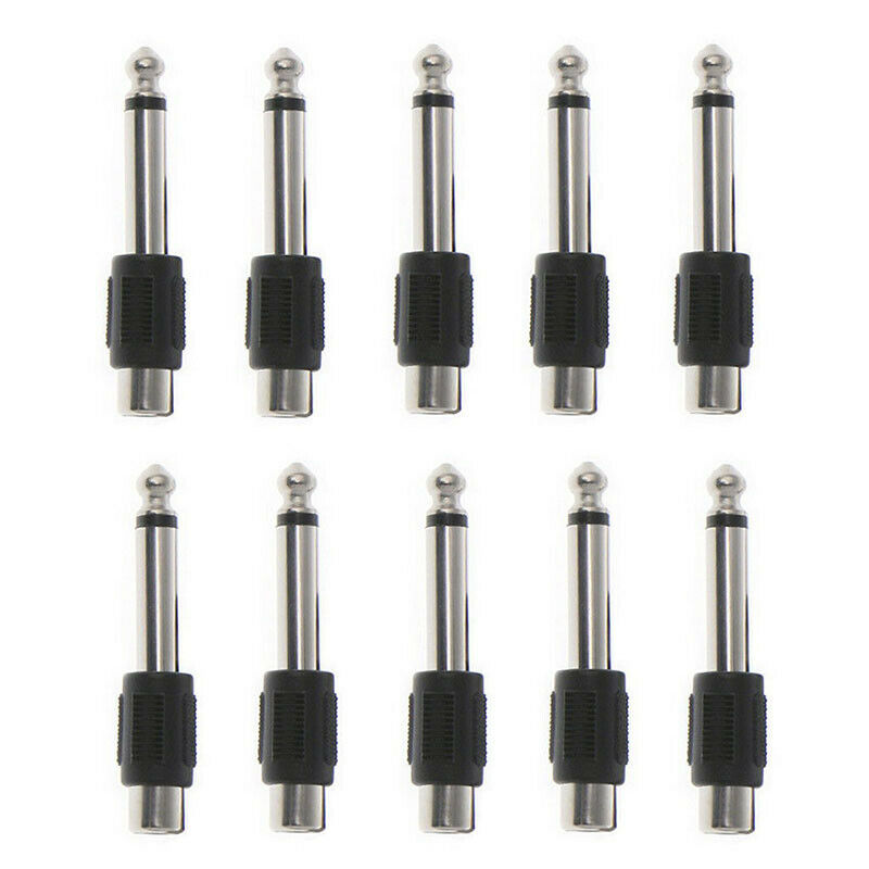 10 Pcs RCA Female Jack To 6.35mm 1/4" Male Mono Plug Audio Adapter Connector FU